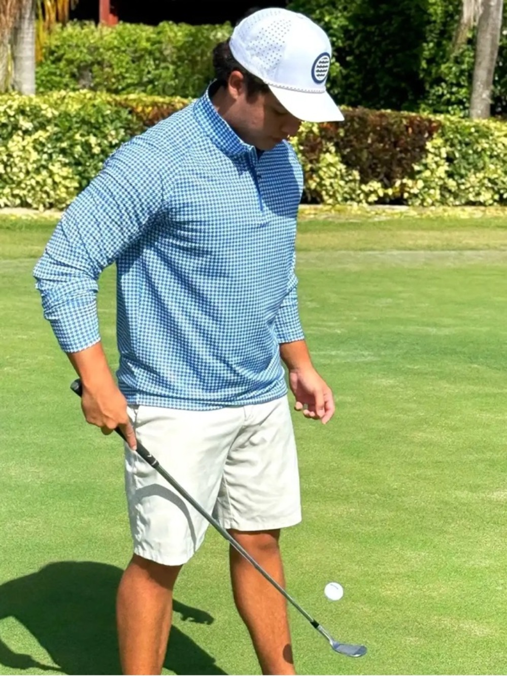 Deolax Houndstooth Quarter Zip in Ocean Blue